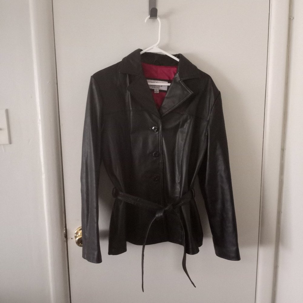 VTG Wilson's Leather Black Leather Belted Jacket